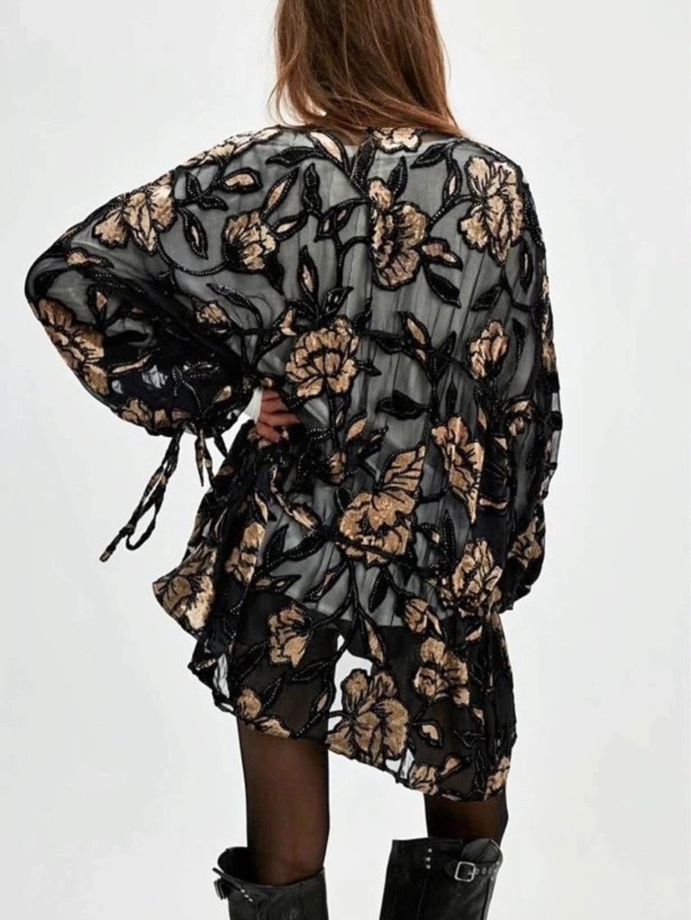Free People Velvet Juliet Kimono Floral Black - Picture 3 of 8
